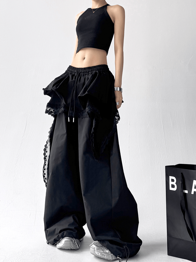 Lace Ruffle Layered Skirt - Paneled Wide Leg Pants - COPPING THREADS - CT Select