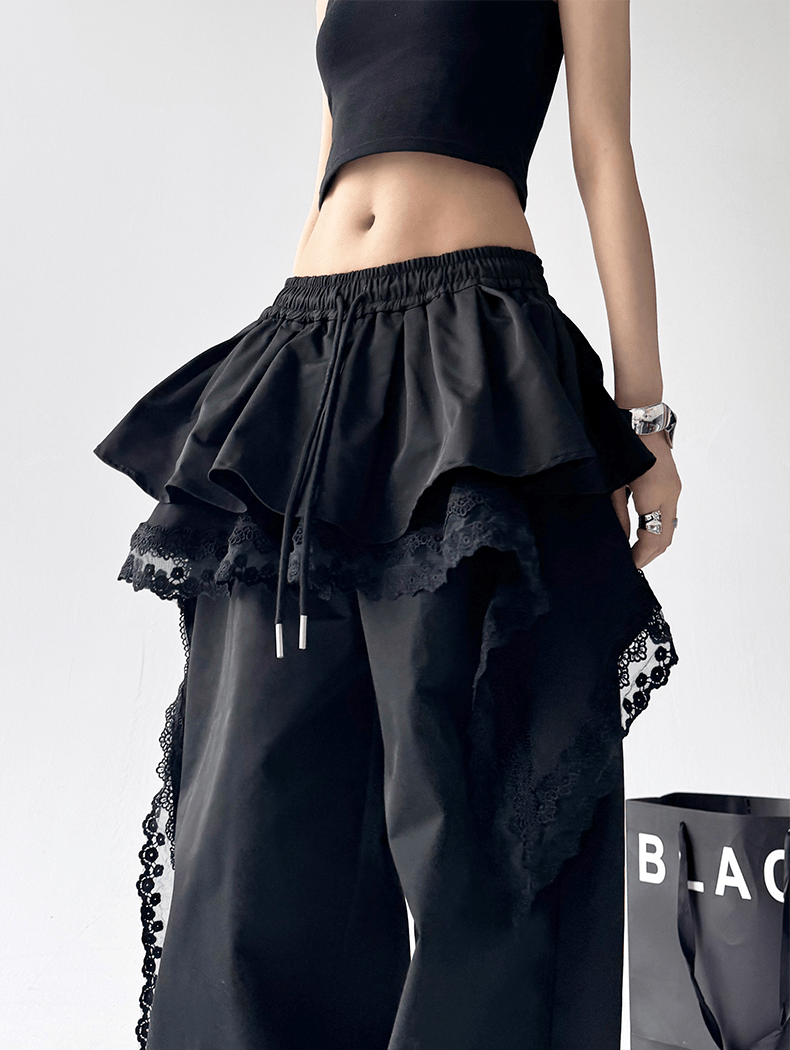 Lace Ruffle Layered Skirt - Paneled Wide Leg Pants - COPPING THREADS - CT Select