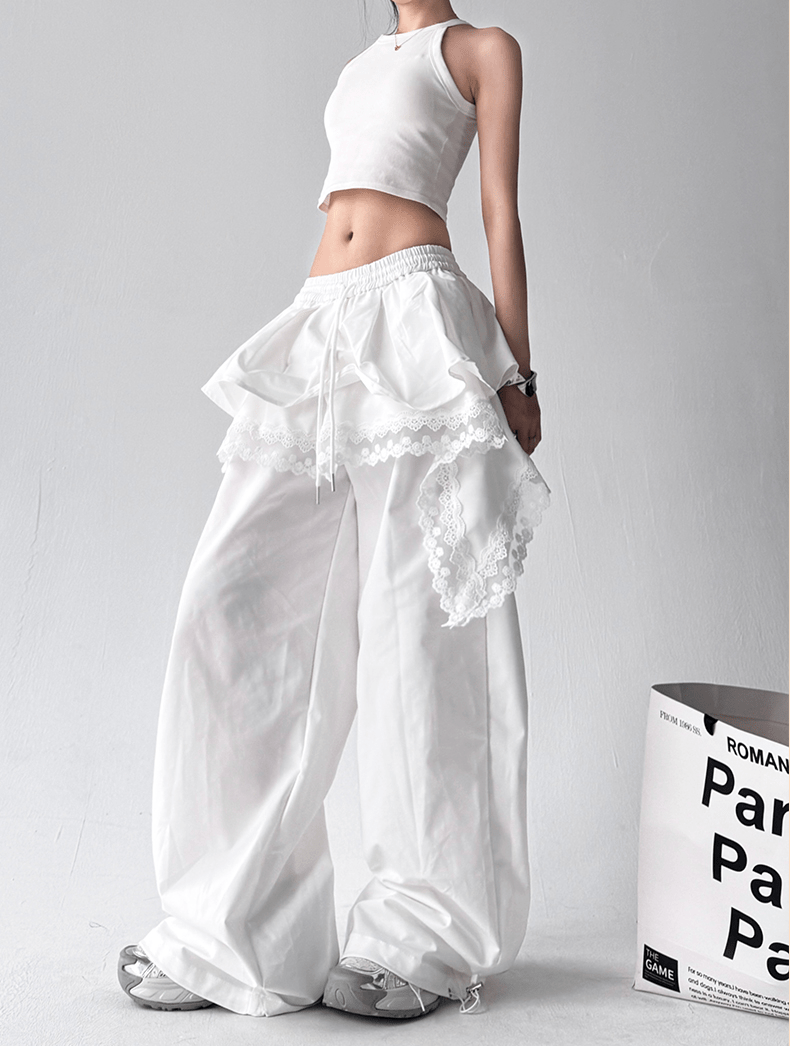 Lace Ruffle Layered Skirt - Paneled Wide Leg Pants - COPPING THREADS - CT Select
