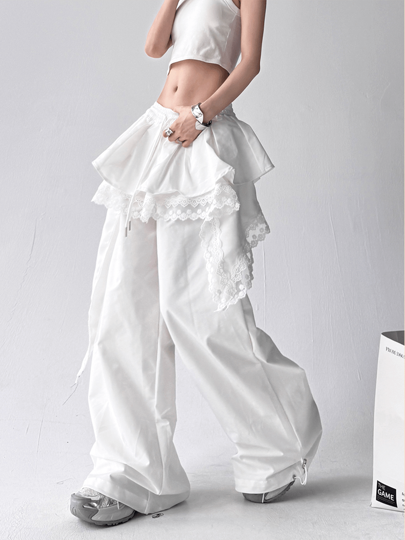 Lace Ruffle Layered Skirt - Paneled Wide Leg Pants - COPPING THREADS - CT Select