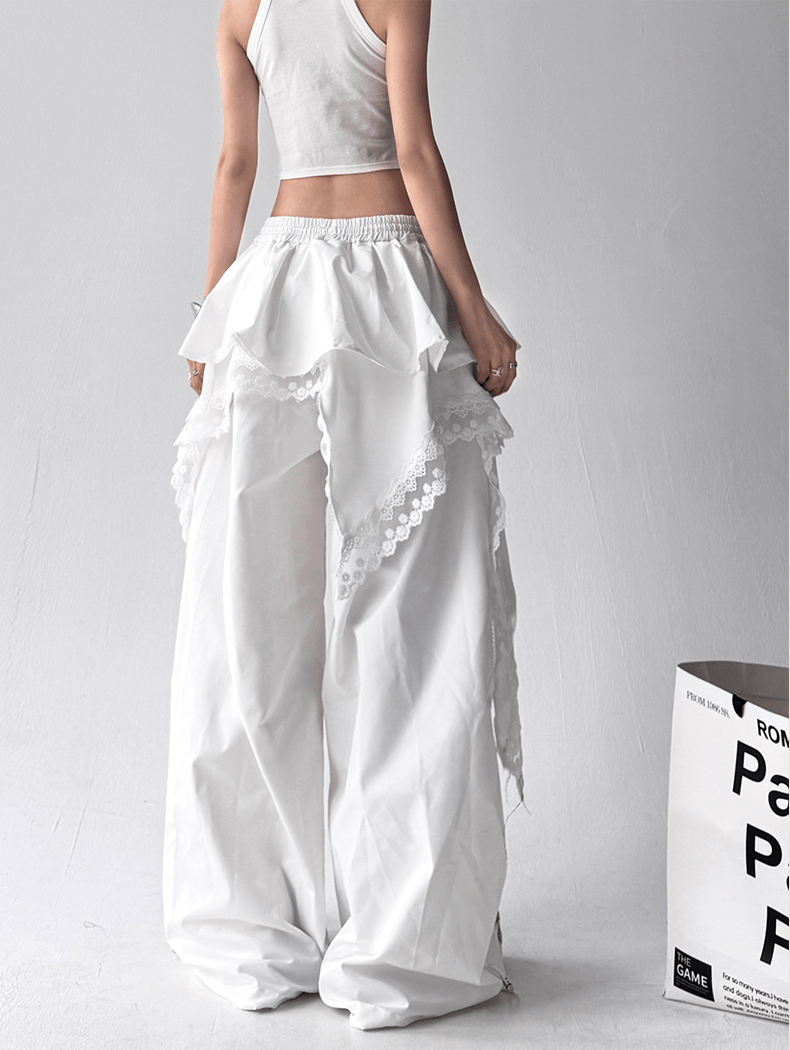 Lace Ruffle Layered Skirt - Paneled Wide Leg Pants - COPPING THREADS - CT Select