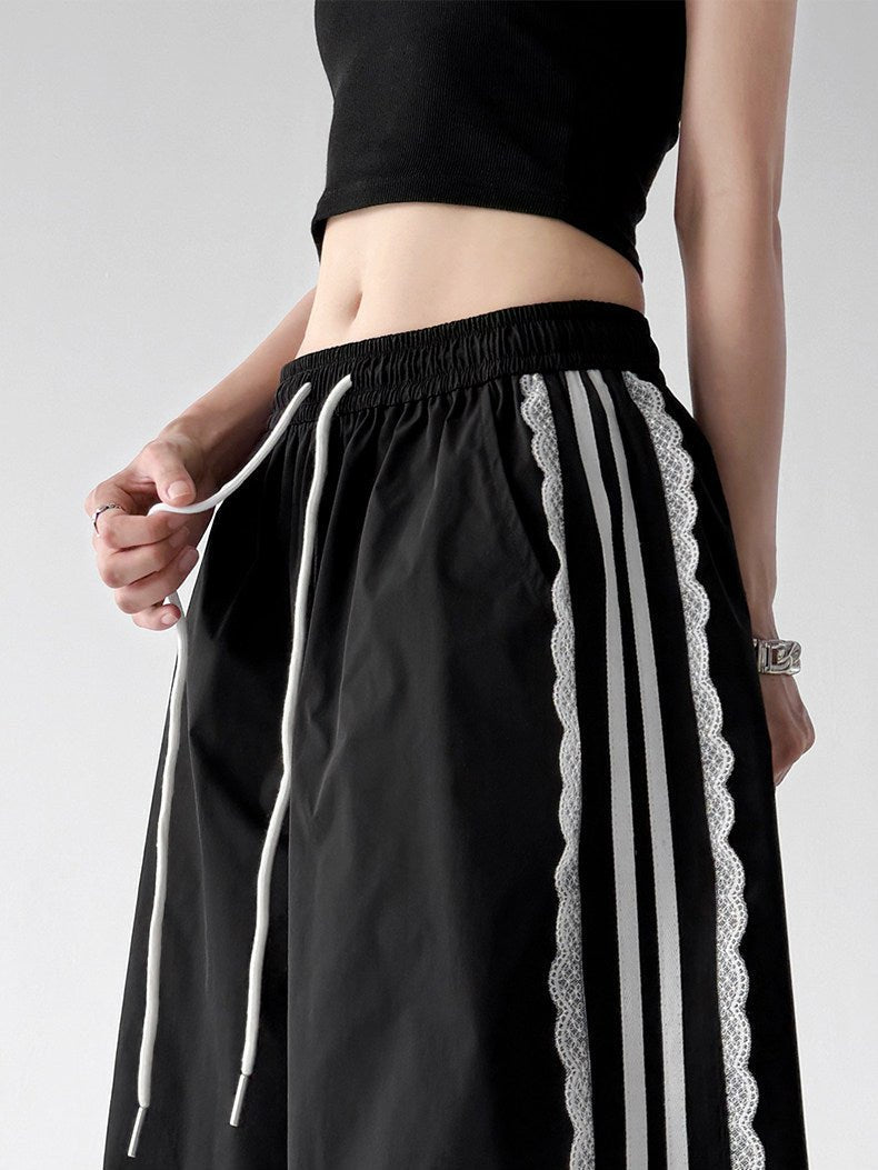 Lace-Stripe Rounded Wide-Leg Pants - CT66202 - COPPING THREADS - CT ORIGINALS