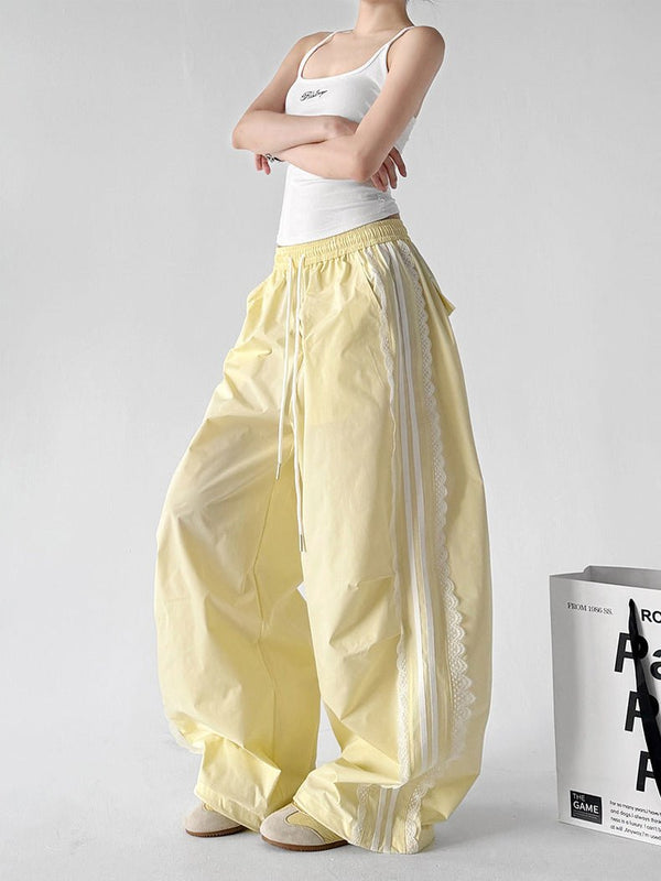 Lace-Stripe Rounded Wide-Leg Pants - CT66202 - COPPING THREADS - CT ORIGINALS