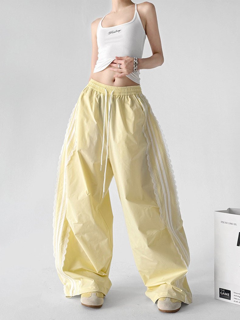 Lace-Stripe Rounded Wide-Leg Pants - CT66202 - COPPING THREADS - CT ORIGINALS