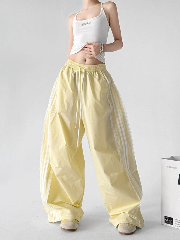 Lace-Stripe Rounded Wide-Leg Pants - CT66202 - COPPING THREADS - CT ORIGINALS