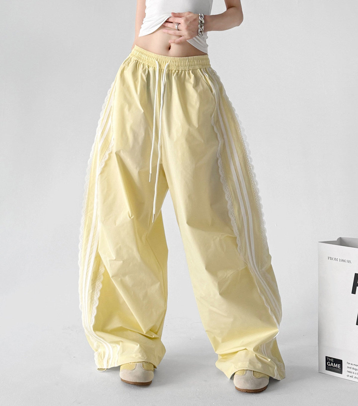 Lace-Stripe Rounded Wide-Leg Pants - CT66202 - COPPING THREADS - CT ORIGINALS