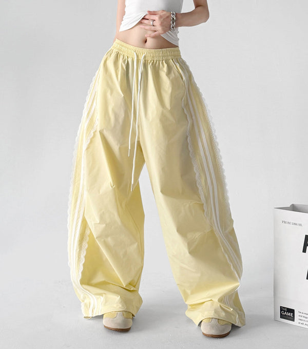 Lace-Stripe Rounded Wide-Leg Pants - CT66202 - COPPING THREADS - CT ORIGINALS