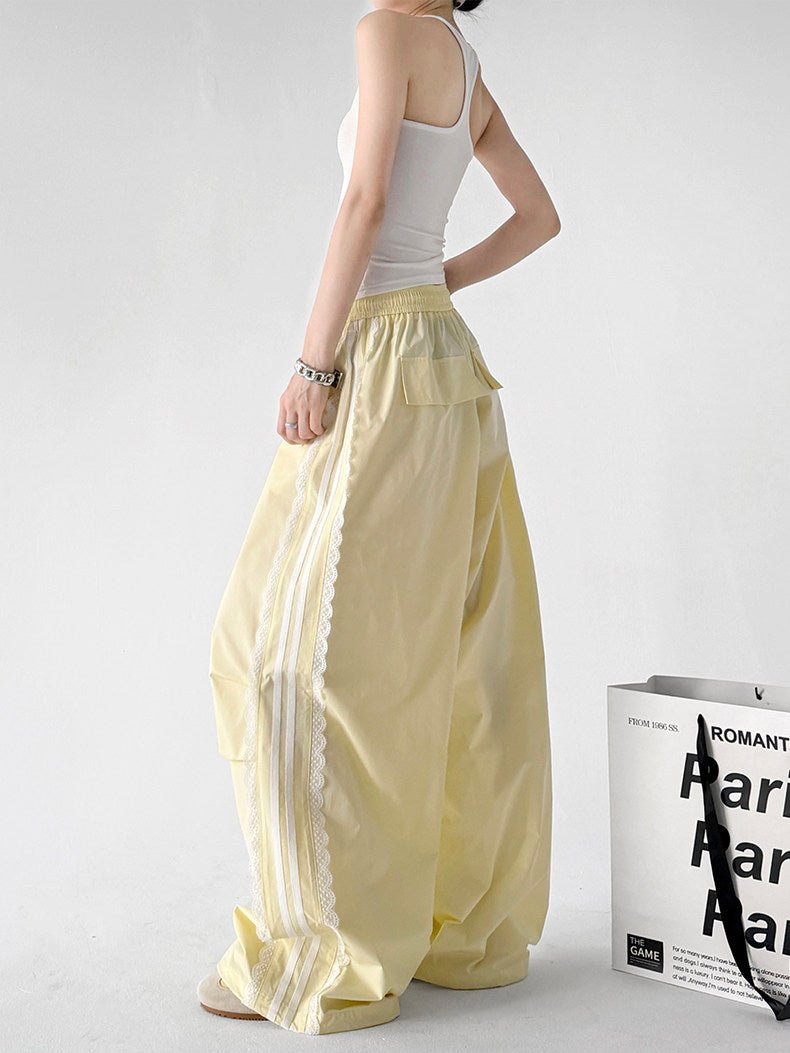 Lace-Stripe Rounded Wide-Leg Pants - CT66202 - COPPING THREADS - CT ORIGINALS