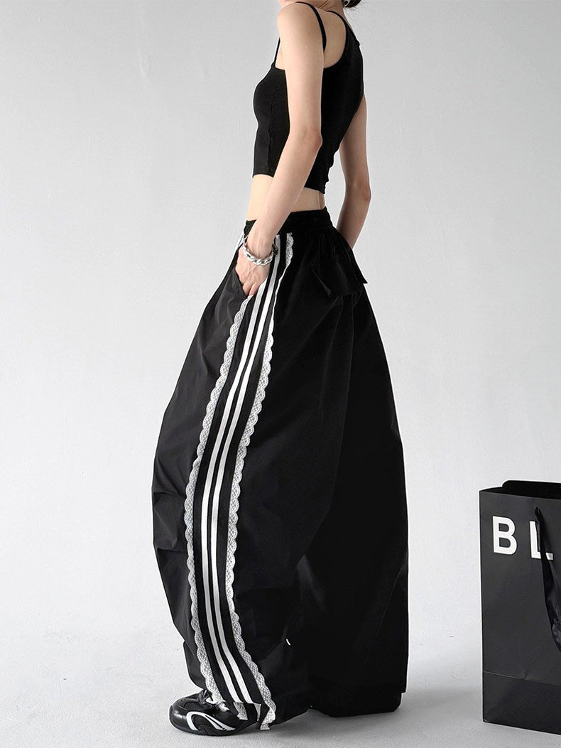 Lace-Stripe Rounded Wide-Leg Pants - CT66202 - COPPING THREADS - CT ORIGINALS