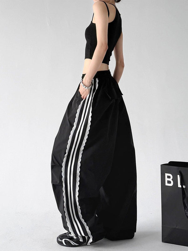 Lace-Stripe Rounded Wide-Leg Pants - CT66202 - COPPING THREADS - CT ORIGINALS