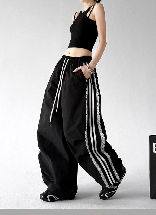 Lace-Stripe Rounded Wide-Leg Pants - CT66202 - COPPING THREADS - CT ORIGINALS