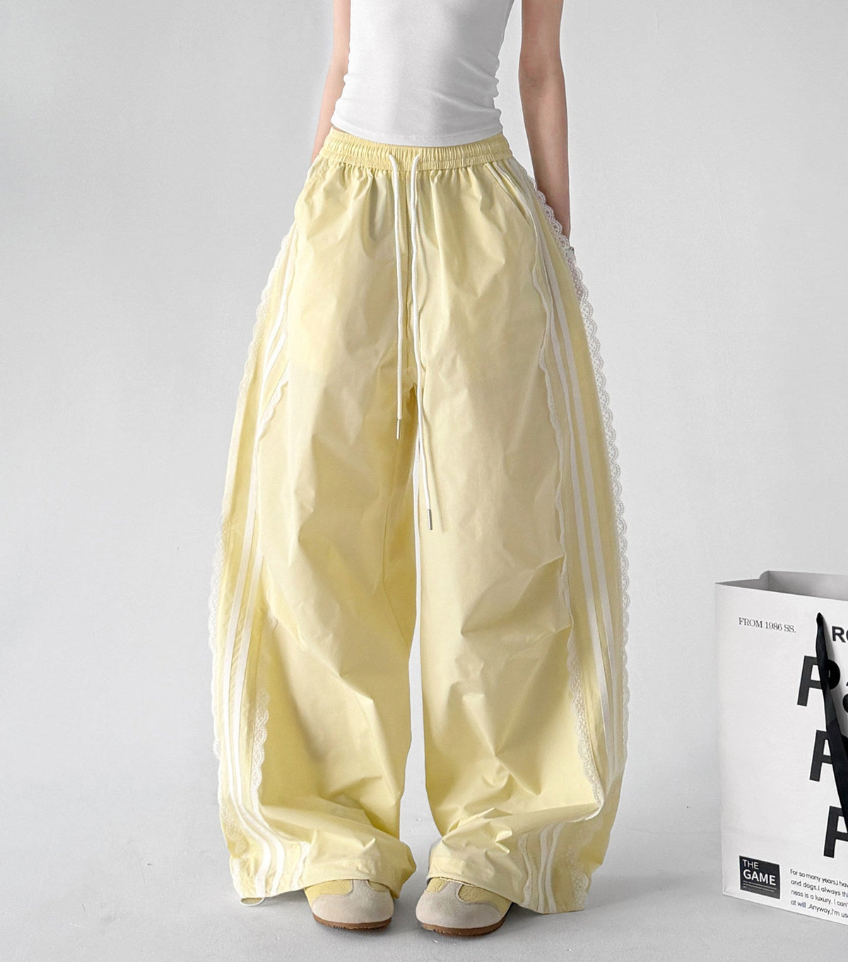 Lace-Stripe Rounded Wide-Leg Pants - CT66202 - COPPING THREADS - CT ORIGINALS