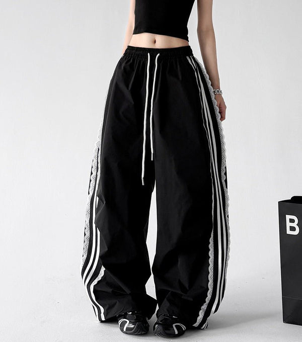 Lace-Stripe Rounded Wide-Leg Pants - CT66202 - COPPING THREADS - CT ORIGINALS