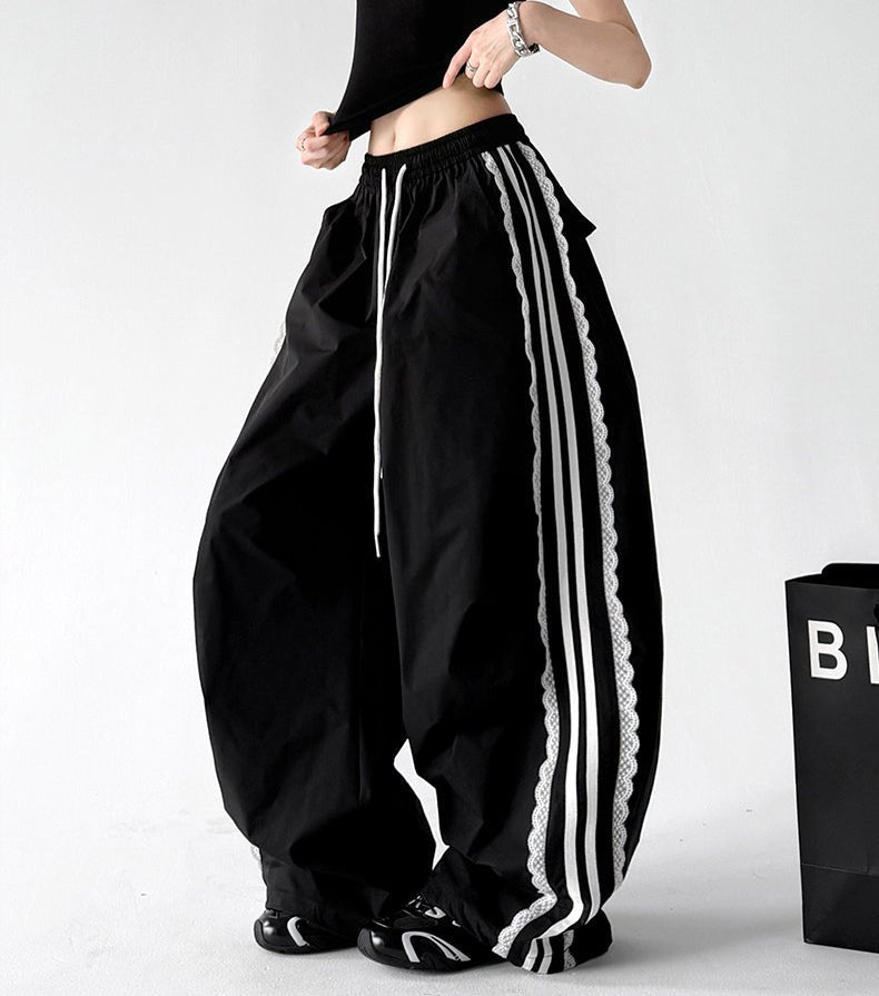 Lace-Stripe Rounded Wide-Leg Pants - CT66202 - COPPING THREADS - CT ORIGINALS