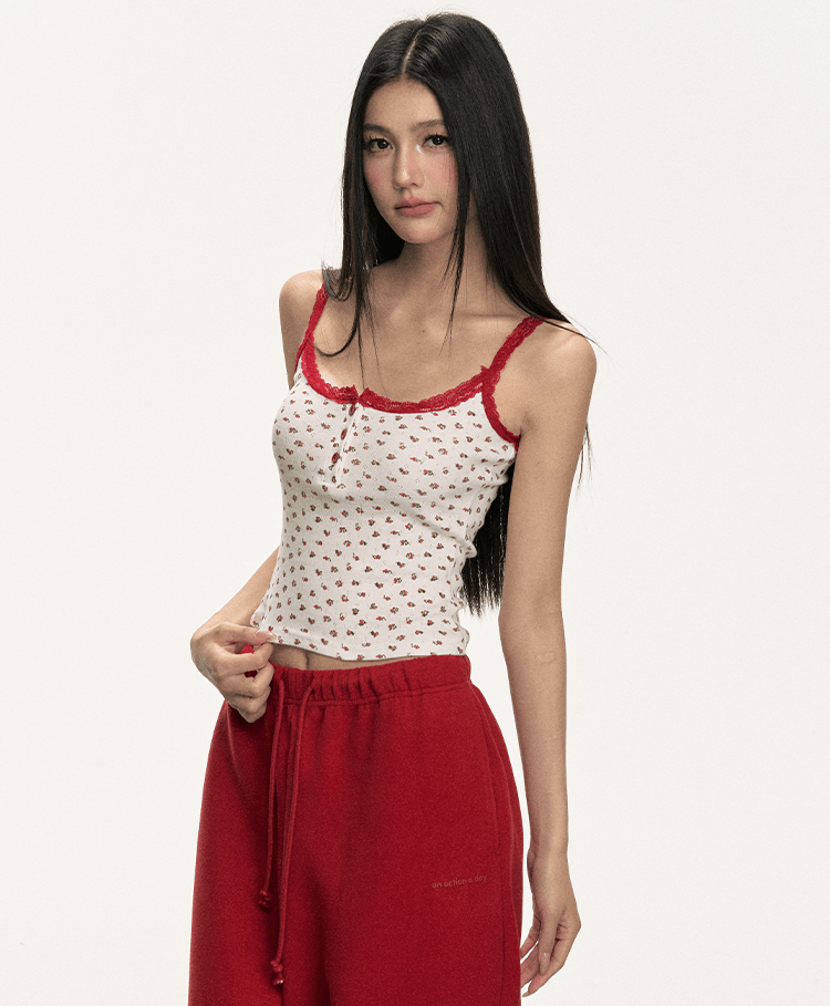 Lace Trim Button Cami Top - COPPING THREADS - Anna Aneae