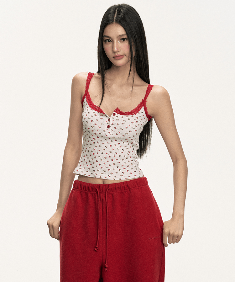 Lace Trim Button Cami Top - COPPING THREADS - Anna Aneae