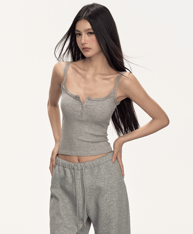 Lace Trim Button Cami Top - COPPING THREADS - Anna Aneae