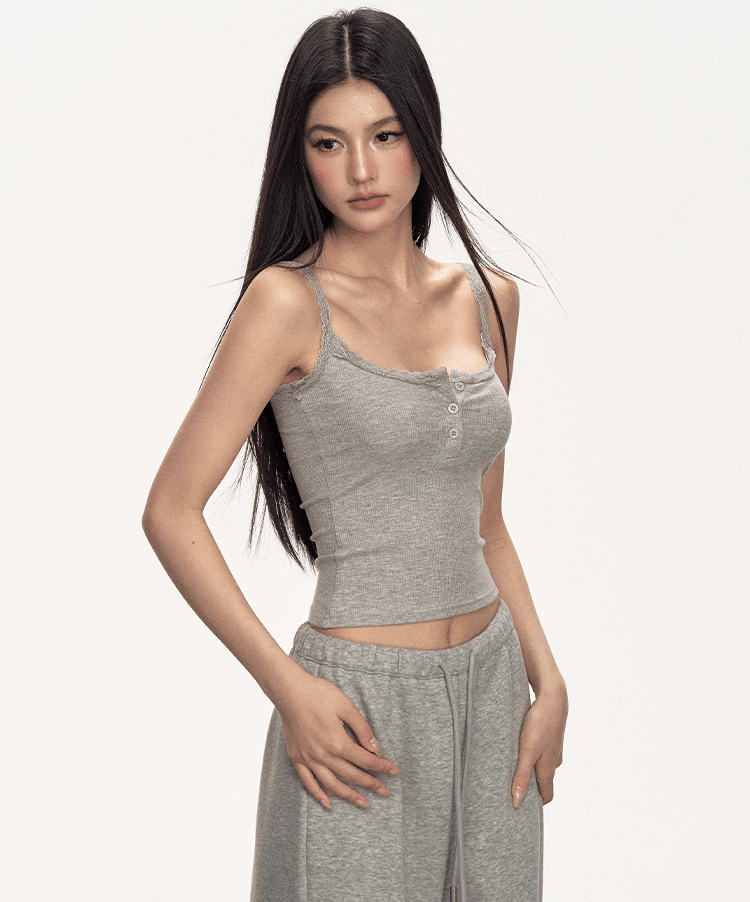 Lace Trim Button Cami Top - COPPING THREADS - Anna Aneae