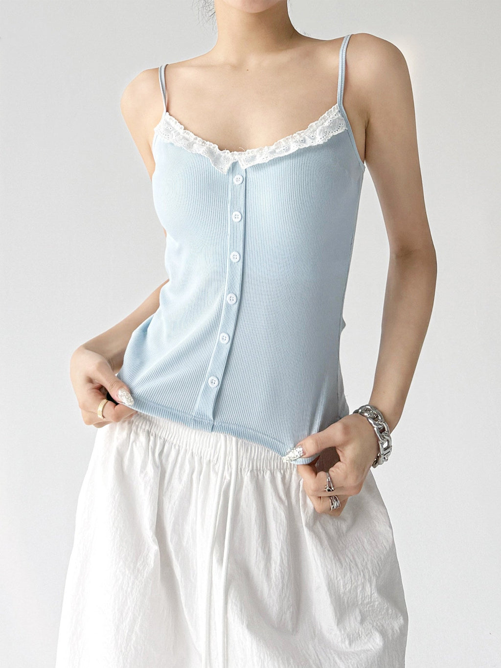 Lace-Trim Button Padded Cami Top - CT017 - COPPING THREADS - CT ORIGINALS