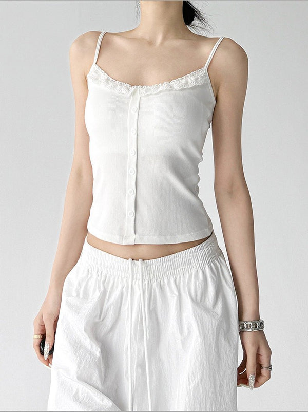 Lace-Trim Button Padded Cami Top - CT017 - COPPING THREADS - CT ORIGINALS