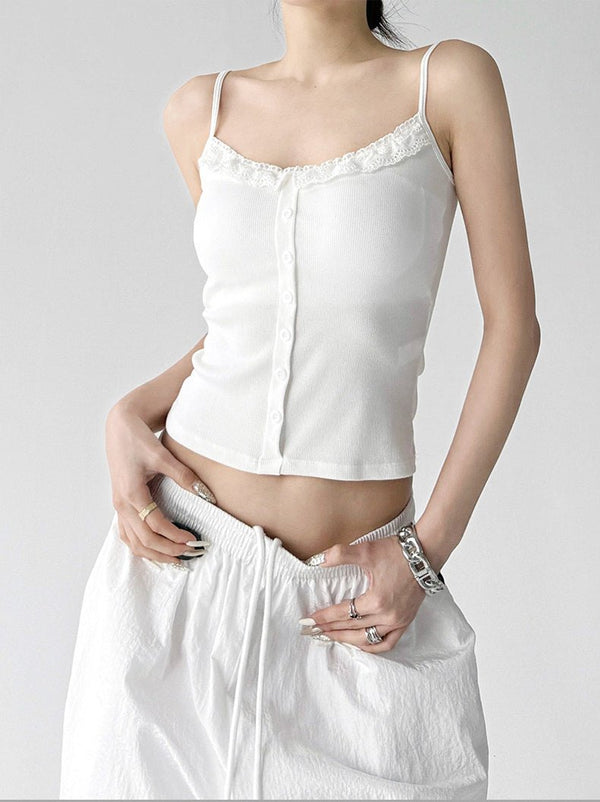 Lace-Trim Button Padded Cami Top - CT017 - COPPING THREADS - CT ORIGINALS