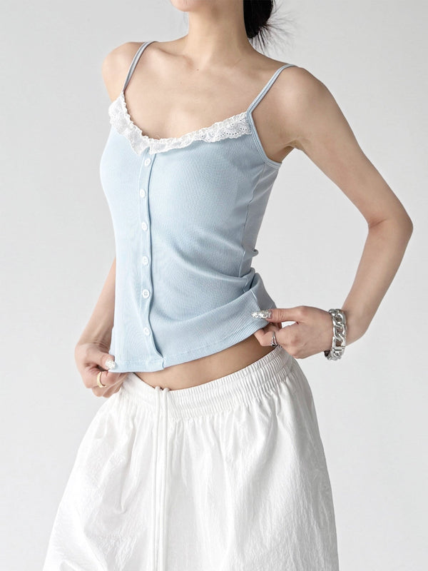 Lace-Trim Button Padded Cami Top - CT017 - COPPING THREADS - CT ORIGINALS
