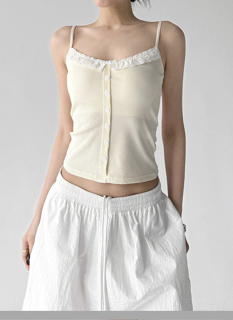 Lace-Trim Button Padded Cami Top - CT017 - COPPING THREADS - CT ORIGINALS