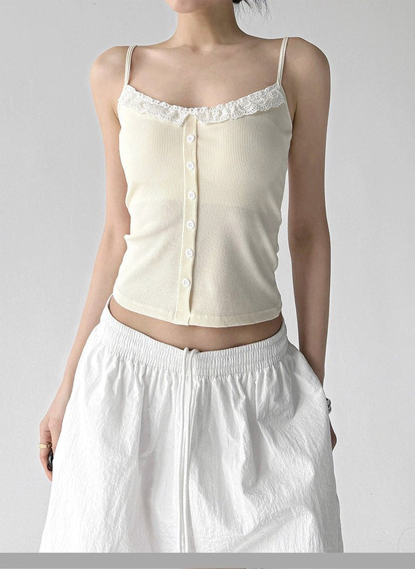 Lace-Trim Button Padded Cami Top - CT017 - COPPING THREADS - CT ORIGINALS