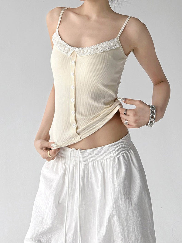 Lace-Trim Button Padded Cami Top - CT017 - COPPING THREADS - CT ORIGINALS