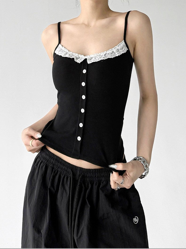 Lace-Trim Button Padded Cami Top - CT017 - COPPING THREADS - CT ORIGINALS