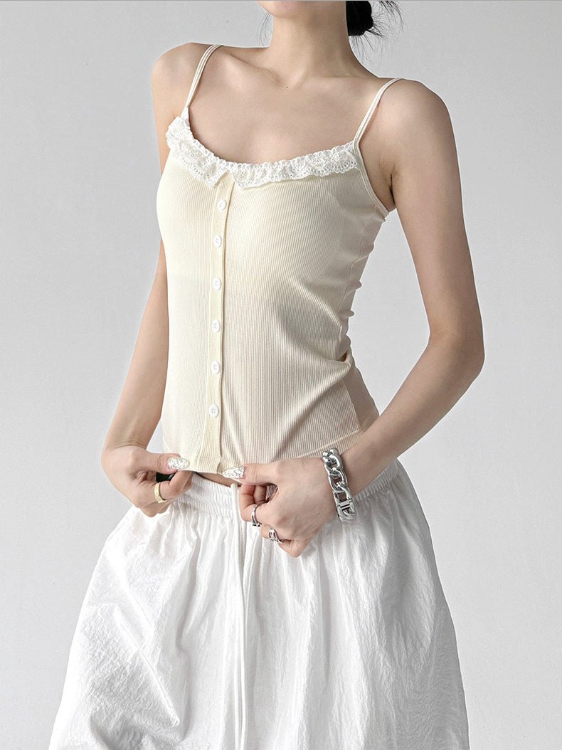 Lace-Trim Button Padded Cami Top - CT017 - COPPING THREADS - CT ORIGINALS