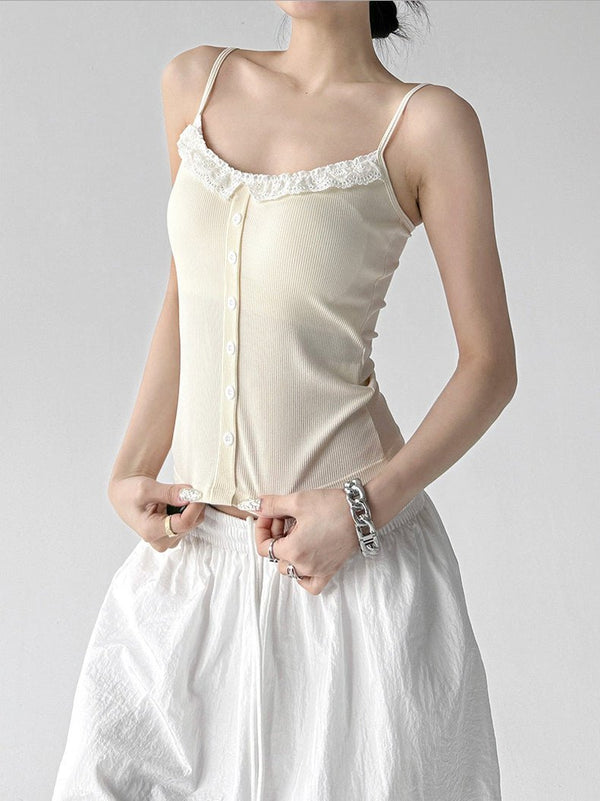 Lace-Trim Button Padded Cami Top - CT017 - COPPING THREADS - CT ORIGINALS
