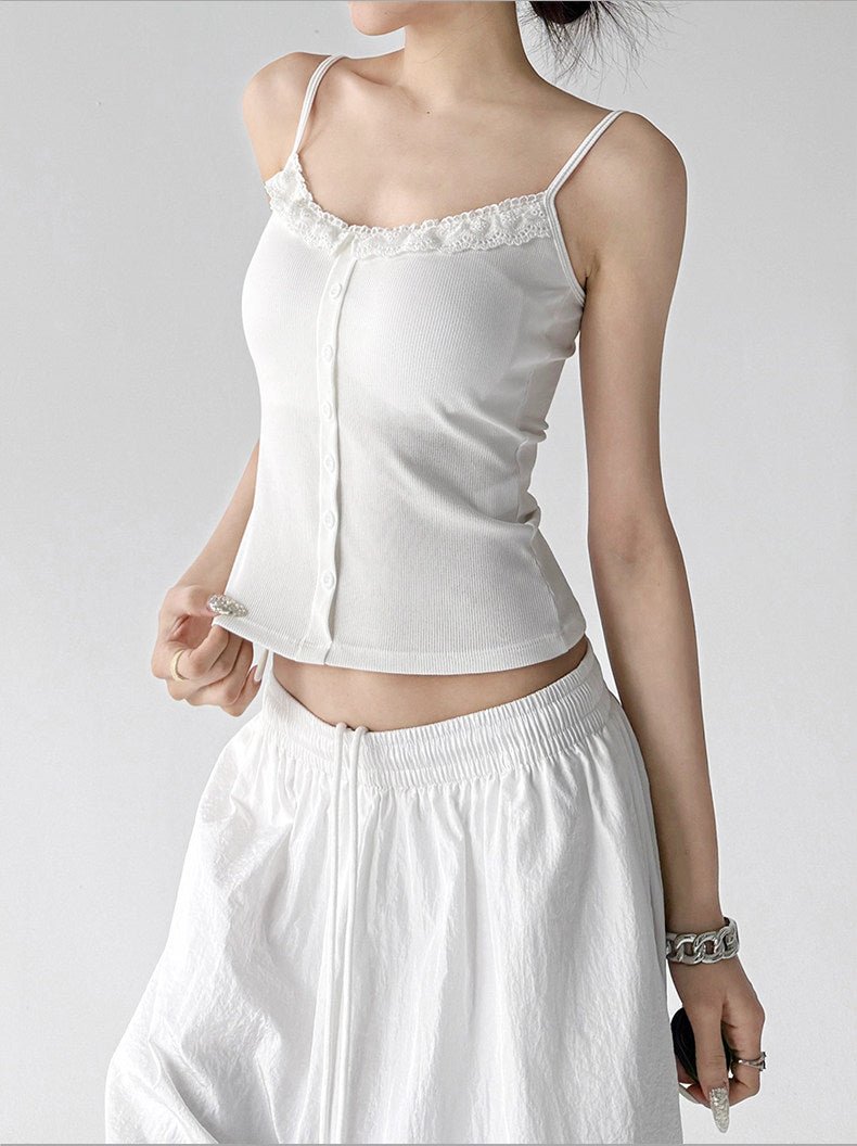 Lace-Trim Button Padded Cami Top - CT017 - COPPING THREADS - CT ORIGINALS