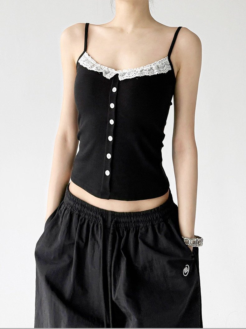Lace-Trim Button Padded Cami Top - CT017 - COPPING THREADS - CT ORIGINALS