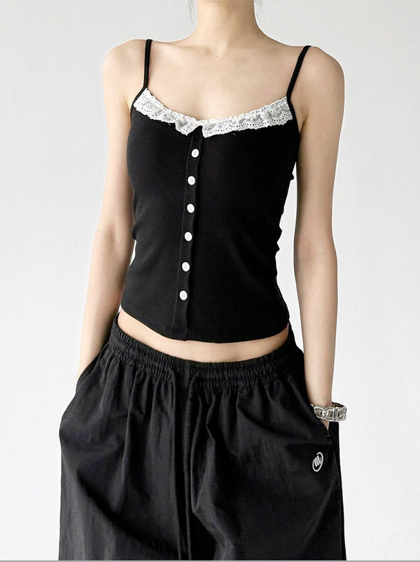 Lace-Trim Button Padded Cami Top - CT017 - COPPING THREADS - CT ORIGINALS