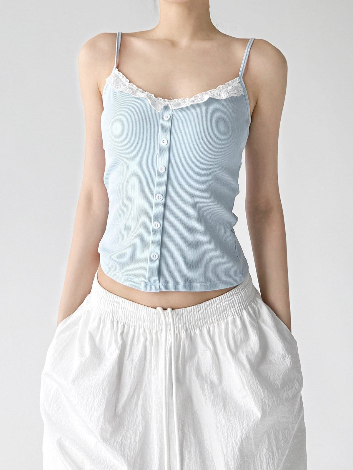 Lace-Trim Button Padded Cami Top - CT017 - COPPING THREADS - CT ORIGINALS