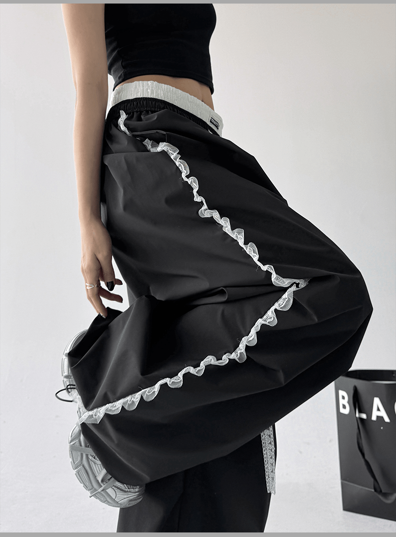 Lace Trim Double Waist Wide - Leg Pants - COPPING THREADS - CT Select