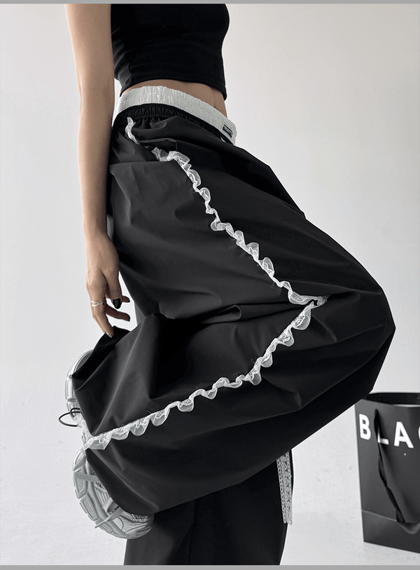 Lace Trim Double Waist Wide - Leg Pants - COPPING THREADS - CT Select