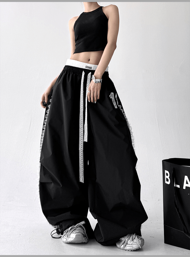 Lace Trim Double Waist Wide - Leg Pants - COPPING THREADS - CT Select Hover Image