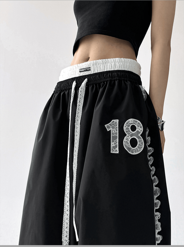 Lace Trim Double Waist Wide - Leg Pants - COPPING THREADS - CT Select
