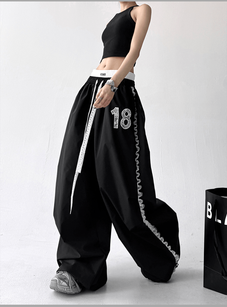 Lace Trim Double Waist Wide - Leg Pants - COPPING THREADS - CT Select