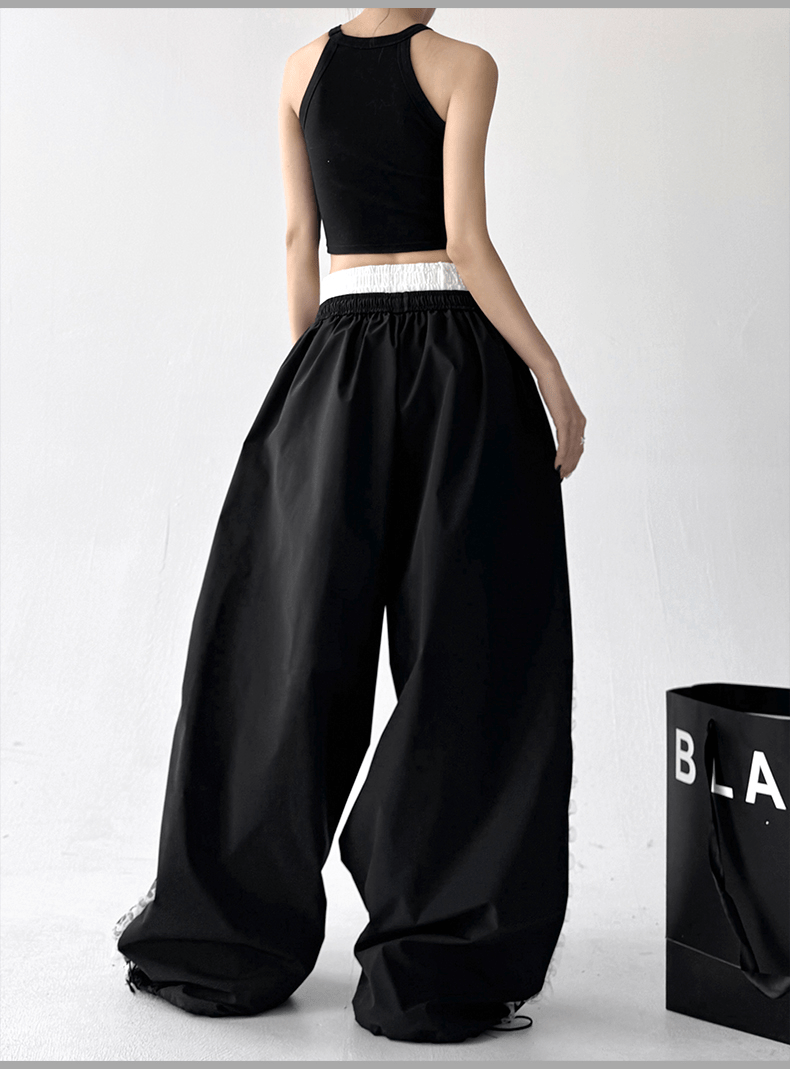 Lace Trim Double Waist Wide - Leg Pants - COPPING THREADS - CT Select