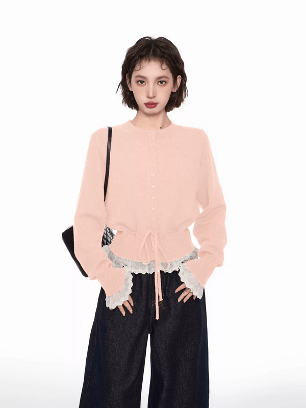 Lace Trim Faux Layered Knit Cardigan - COPPING THREADS - CT Select