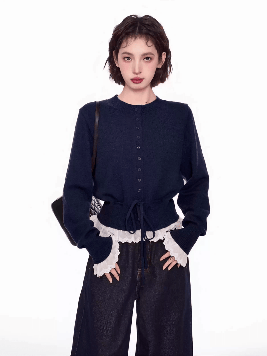 Lace Trim Faux Layered Knit Cardigan - COPPING THREADS - CT Select