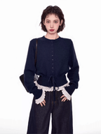 Lace Trim Faux Layered Knit Cardigan - COPPING THREADS - CT Select