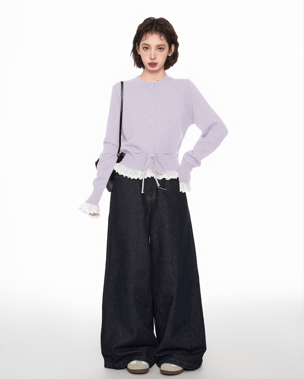 Lace Trim Faux Layered Knit Cardigan - COPPING THREADS - CT Select