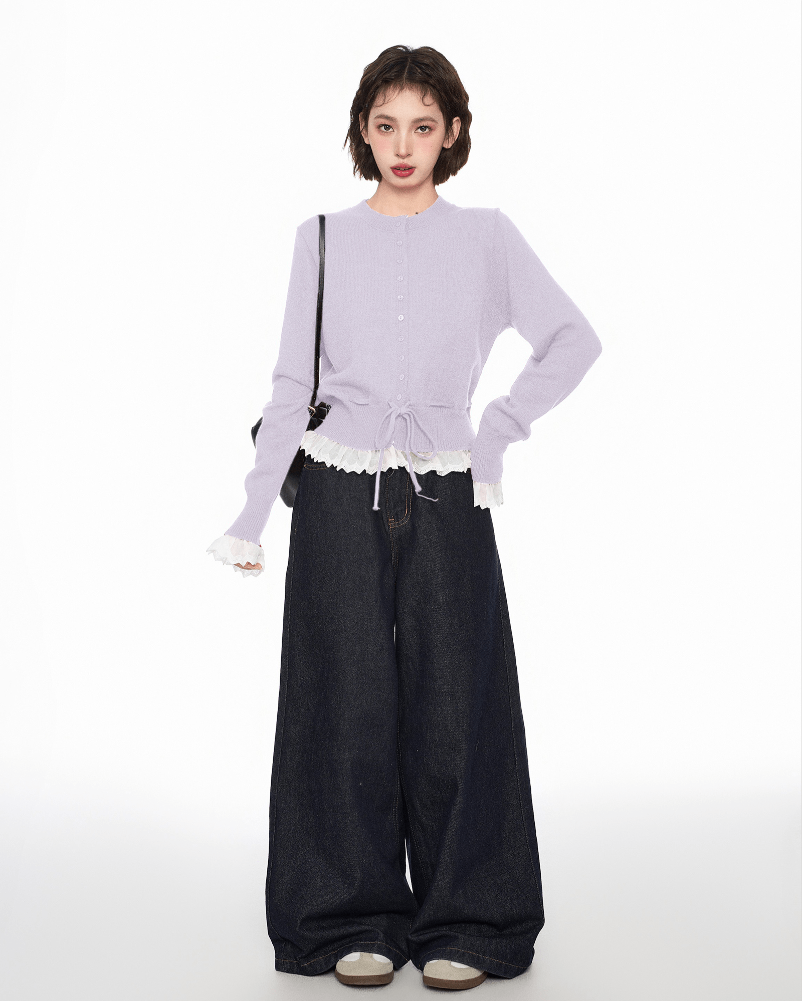 Lace Trim Faux Layered Knit Cardigan - COPPING THREADS - CT Select