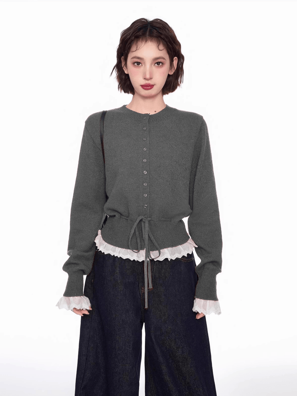 Lace Trim Faux Layered Knit Cardigan - COPPING THREADS - CT Select