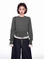 Lace Trim Faux Layered Knit Cardigan - COPPING THREADS - CT Select