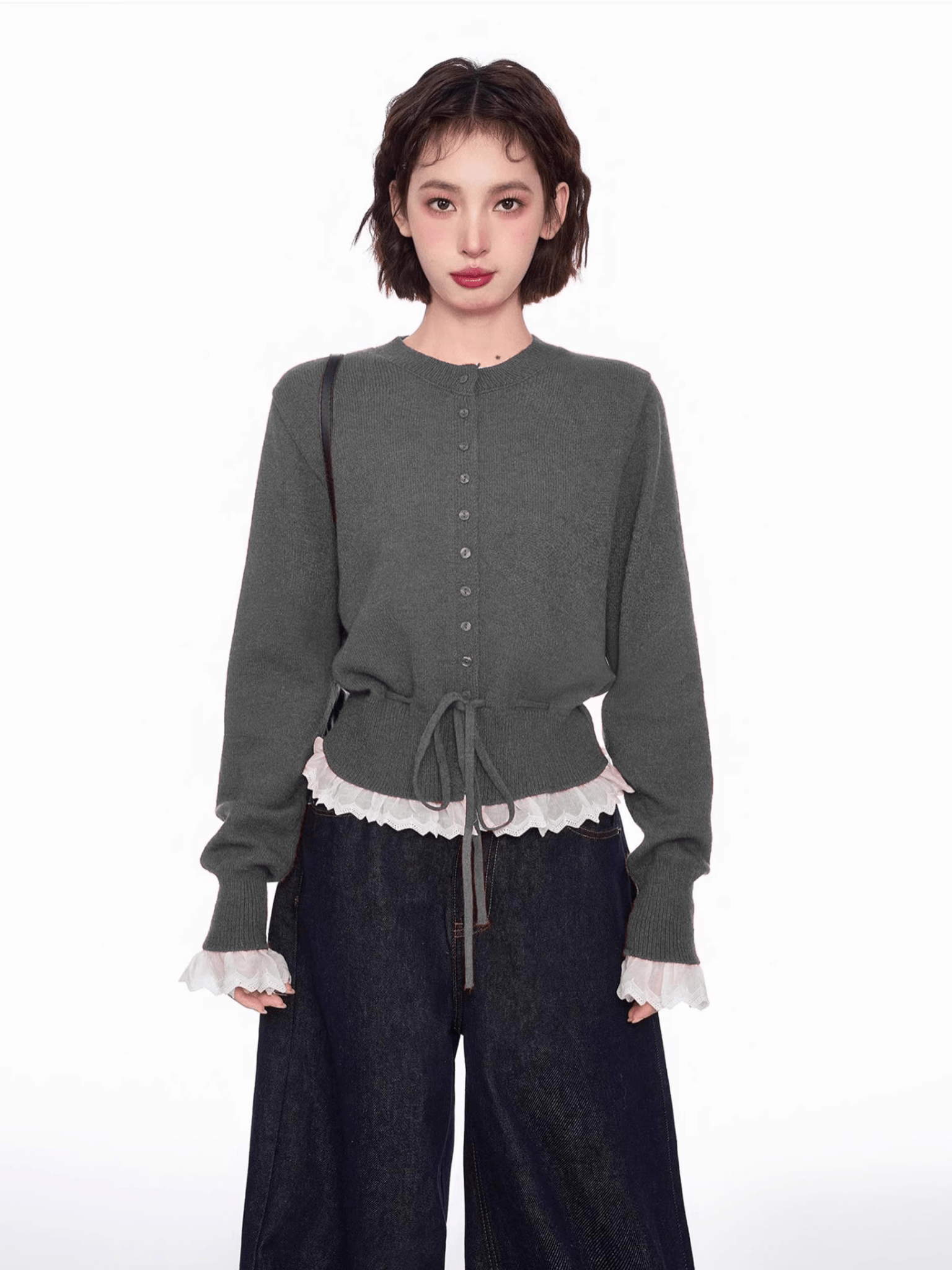 Lace Trim Faux Layered Knit Cardigan - COPPING THREADS - CT Select